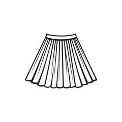 A pleated skirt is featured in a simple, monochrome black and white line drawing