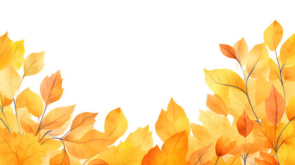Professional Yellow Autumn Leaves Border Hand Drawn Watercolor Illustration for Designs