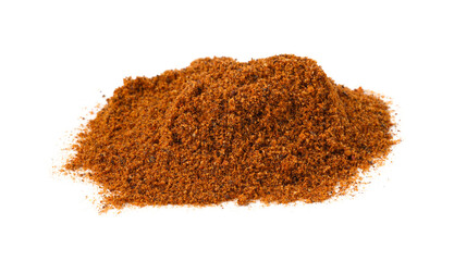 Pile of nutmeg powder isolated on white