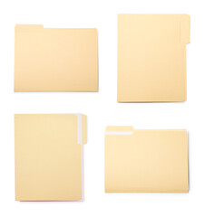 File folder isolated on white, collage. Top view