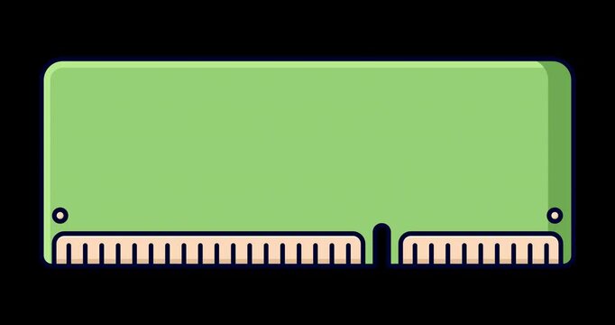RAM memory computer animation. Computer RAM animation. Random access memory. Flat cartoon style. Transparent background with alpha channel