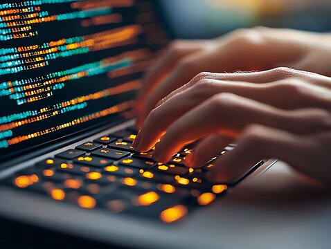 Hands coding on laptop