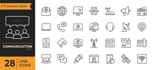 Communication line icon set. Editable stroke. Vector illustration