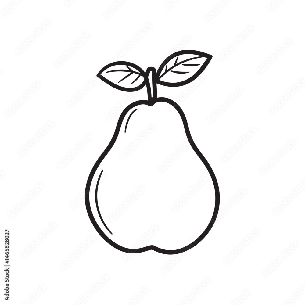 Poster a simple pear outline with two green leaves is set against transparent background