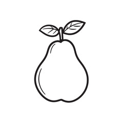 A simple pear outline with two green leaves is set against transparent background