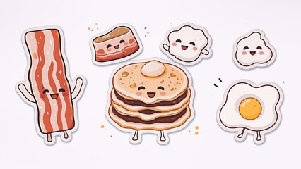 Happy Breakfast Foods with Cute Cartoon Faces