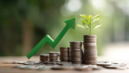 Coin stacks and green plant growth investment