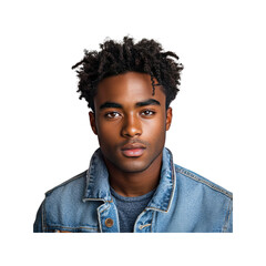 Obraz premium Portrait of a Young Black Man with Dreadlocks Wearing a Denim Jacket