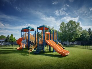 Playground with Two Structures and Orange Slides