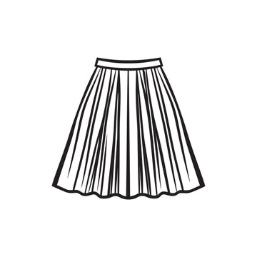 black and white pleated skirt outline clip art preview