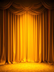 Gold lux chic golden yellow velvet drape stage curtains radiant ambiance elegant theatre performance backdrop background template bright draping mockup banner decor event ball vibe