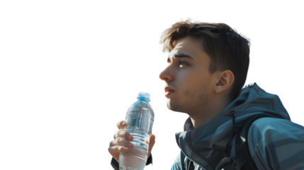 Hydrating young sportsman drinking water after jogging - Fitness and wellness concept