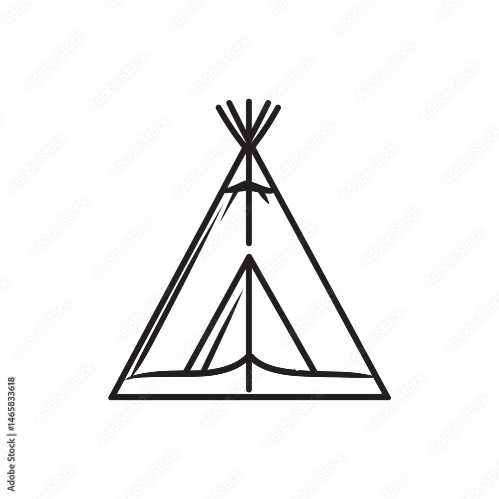 Poster an isolated teepee line art icon reveals the minimalist structure on transparent backdrop