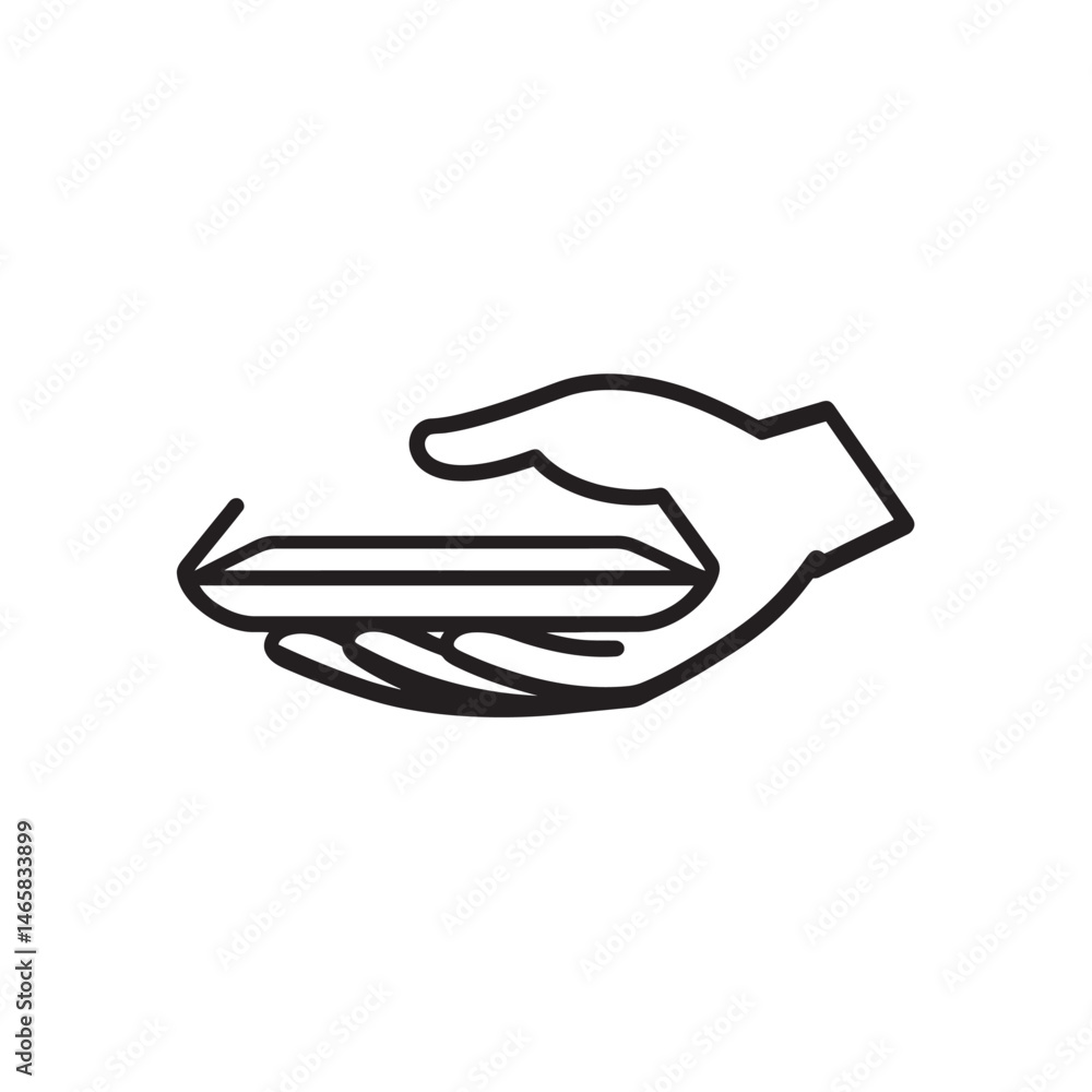 Poster an open palm is gently holding a thin flat rectangular object; transparent background