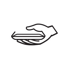 An open palm is gently holding a thin flat rectangular object; transparent background