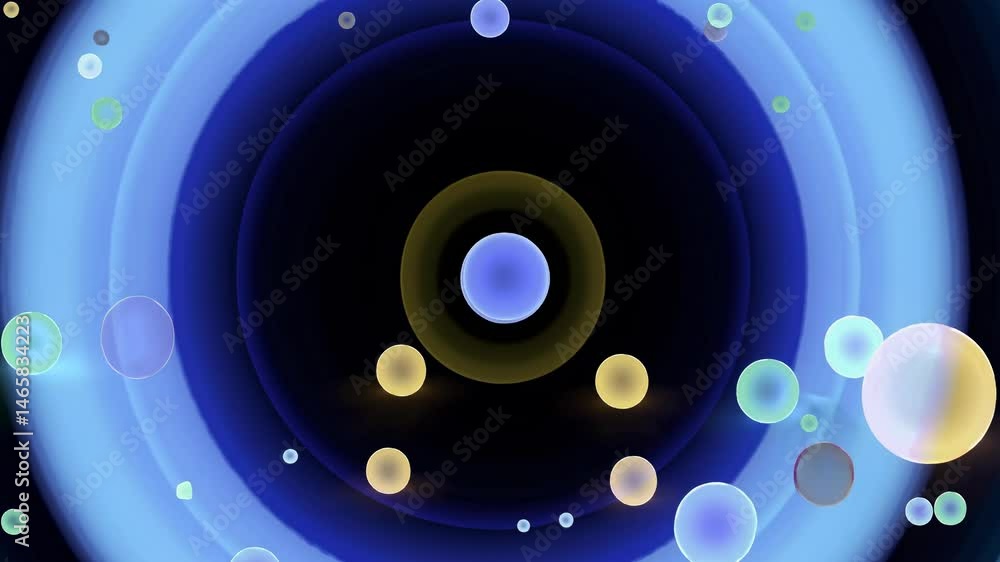 Poster abstract colorful bubbles floating in a dark background