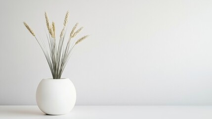 Minimalist White Vase with Dried Wheat Arrangement