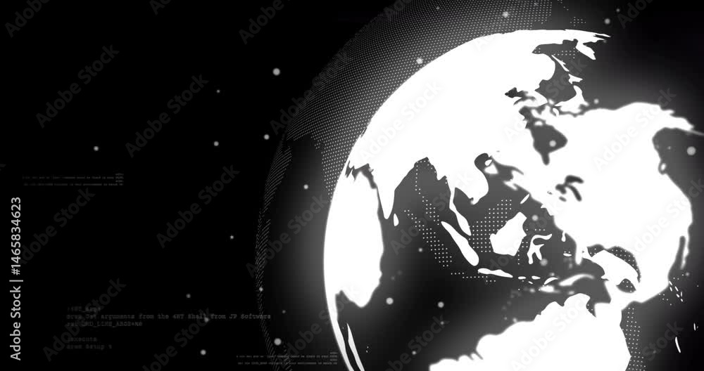 Poster stylized earth globe floating right while code snippets flowing left with glowing data particles