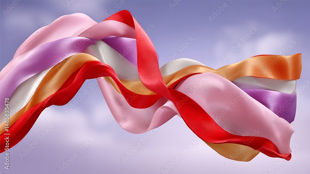 Aufkleber colorful flowing ribbons on a soft gradient background in motion