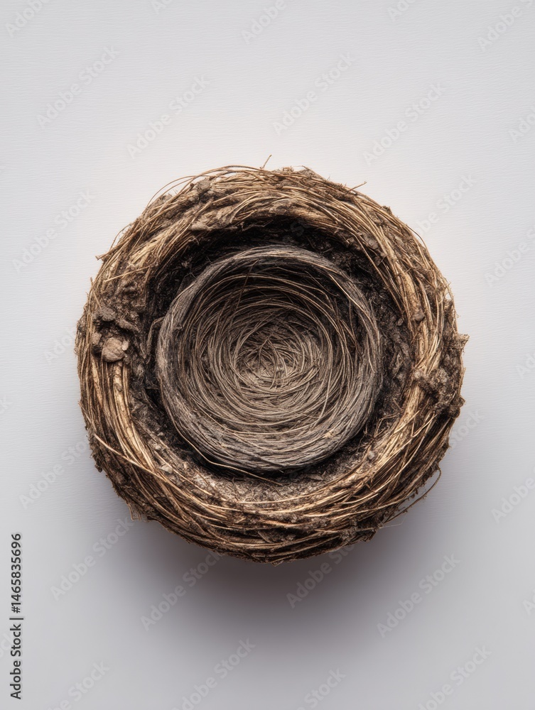 Aufkleber Detailed View of a Circular Straw Nest With a Centered Space Designed for Logo Placement in a Minimalist Setting Generative AI