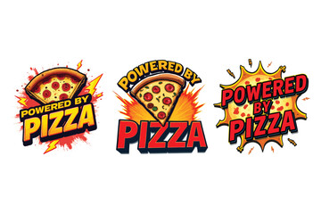Powered by Pizza T-Shirt - Comic Book Style Pizza Graphic Tee with Lightning Bolts