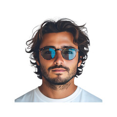 Confident Young Man with Curly Hair and Sunglasses