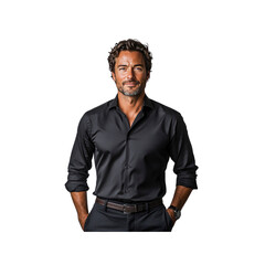 Confident Mature Man in Black Dress Shirt - Studio Portrait