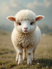 Obraz premium Fluffy sheep standing gracefully exuding calmness and innocence