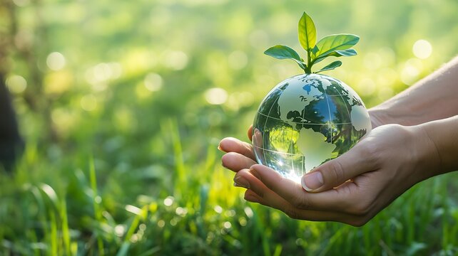 Hands Holding Globe with Sprout - Environmental Conservation