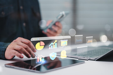 Businessman, Digital Financial Dashboard Market Analysis Protection Presentation