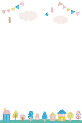 のどかな街並みの縦長フレーム　北欧風　水彩タッチ