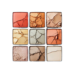 Close-up of a Cracked Eyeshadow Palette with Nine Shades of Earth Tones