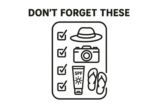 Summer Travel Checklist Items in Minimalist Style  