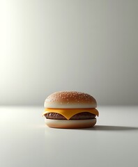 Minimalist cheeseburger illustration with sesame seed bun on white background 