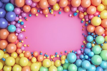 Festive Birthday Celebration Invitation Design with Colorful Balloon Border and Vibrant Background