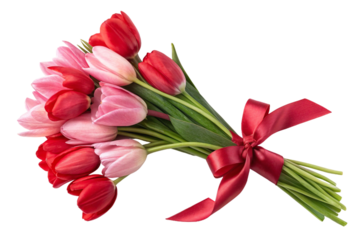 A fresh spring bouquet of red tulips, isolated against white, showcases the beauty of these floral blossoms