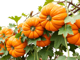 Obraz premium Ripe Orange Pumpkins Growing on Vine on Transparent Background