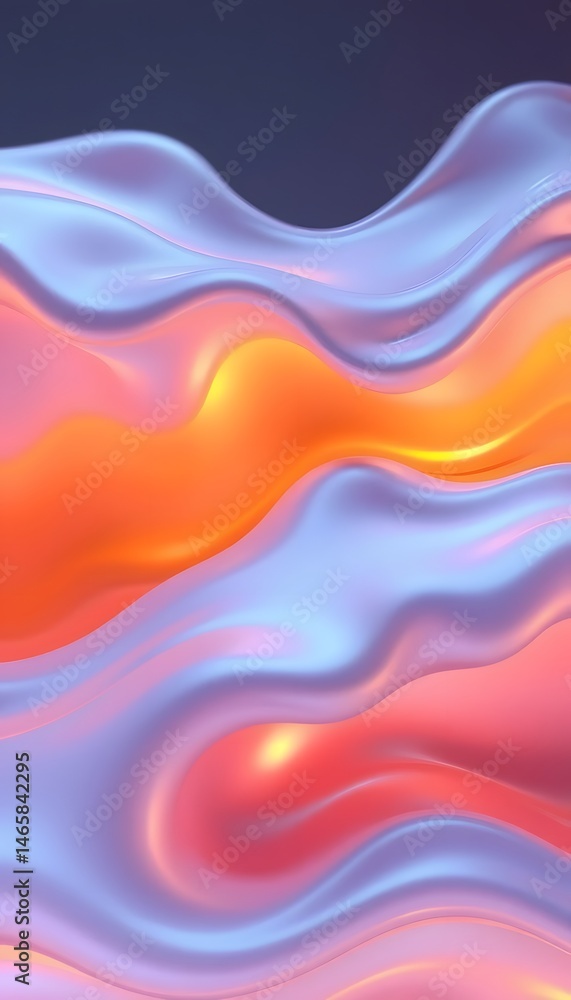 Poster abstract fluid art, vibrant streams of color, smooth flowing shapes with gentle reflections. digital
