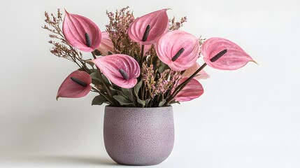 Obraz premium A vibrant bouquet of pink flowers in a decorative vase
