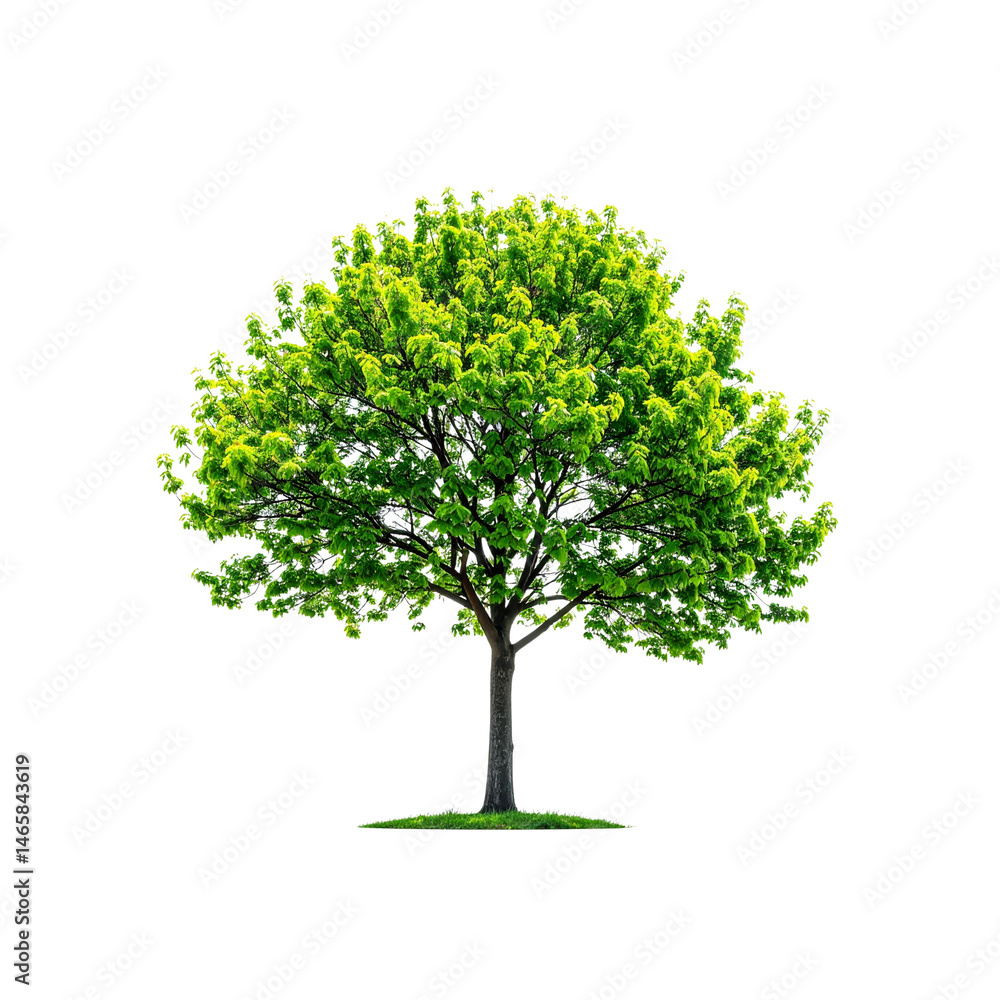 Poster isolated tree with green leaves on black background for graphic design and decoration use on transpa