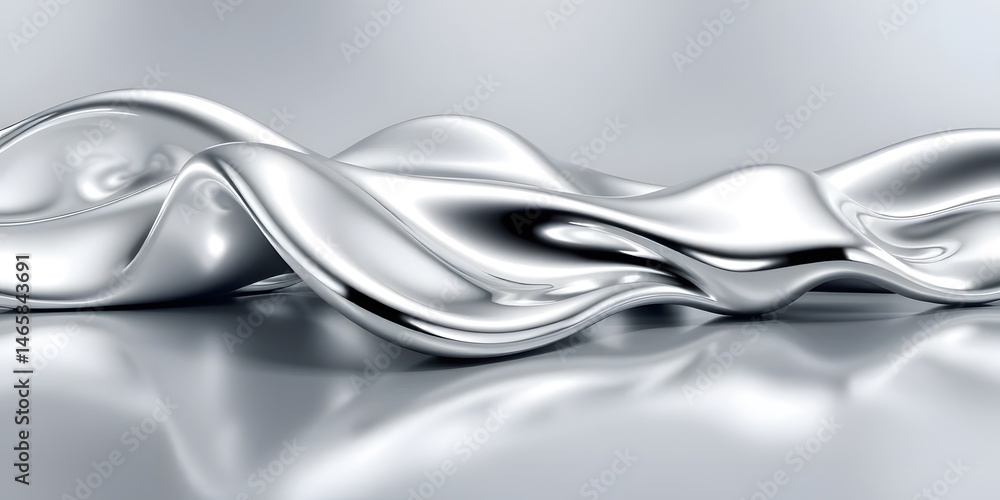 Poster Abstract Chrome Shapes Design, Metallic Texture Background With High Shine, Smooth Glossy Surfaces Reflecting Dynamic Light. Futuristic Designs With Soft Reflections, A Unique 3d Rendering.