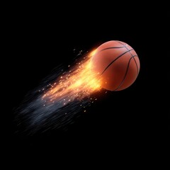 Fototapeta premium flaming basketball with intense fire trail, sparks flying, isolated on black background, dynamic lighting, photorealistic, clipping path ready --quality 4 --raw --profile u38z5ol.