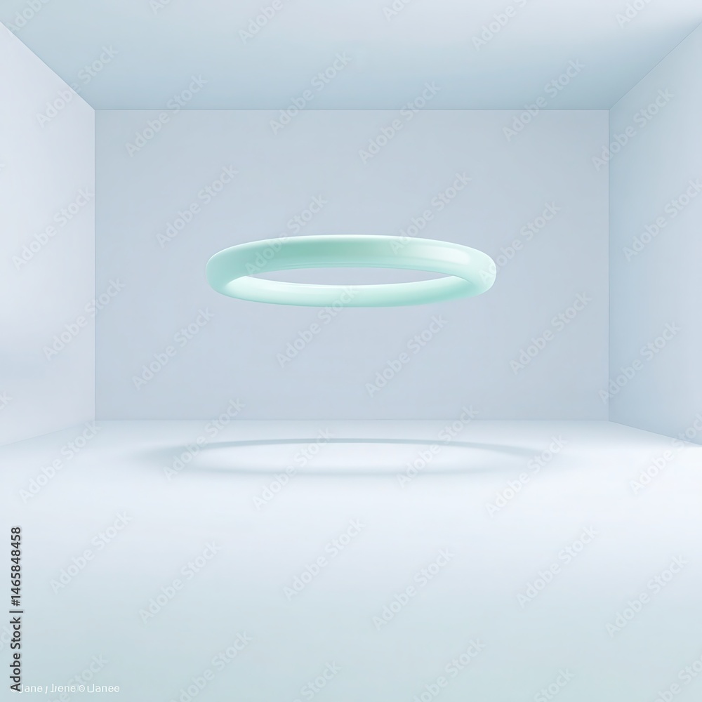 Aufkleber layer 1: conceptual scene a completely white matte floor within a square seamless void. at the cente
