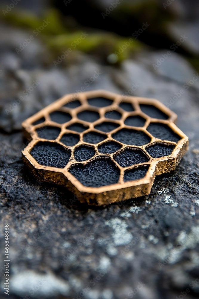 Poster abstract honeycomb design on textured rock, intricate and stylish object