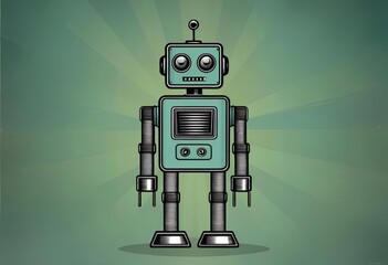 Minimalist Watercolor Illustration of a Simple Green and White Robot Outline Background for Clean Technology and Design