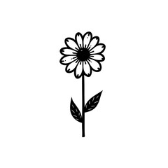 Elegant monochrome botanical illustration: Delicate flower with stem and leaves