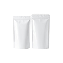 Two white blank stand up pouch mockup for food product packaging and presentation design use on transparent background