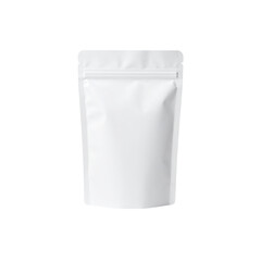 Stock photo of blank white stand up pouch mockup for food packaging branding and presentation on transparent background
