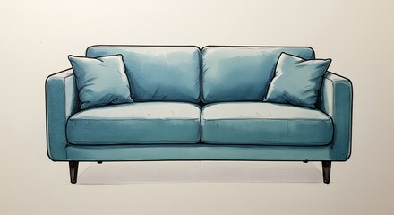Fototapeta premium Teal sofa drawing illustration