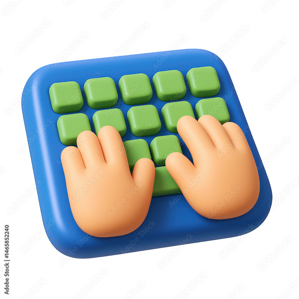 Poster playful digital input charming 3d cartoon hands interact with a vibrant button keyboard.